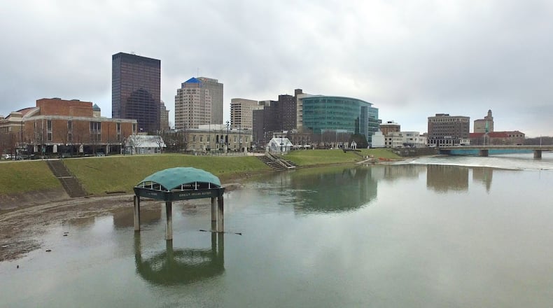 In this file photo, the Great Miami River ran high on Jan. 25, 2017. Many stretches of the bike paths near downtown Dayton were covered with water. TY GREENLEES