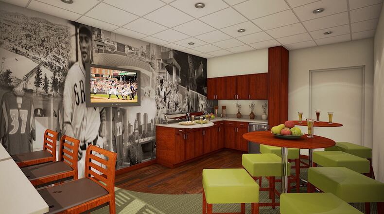 Graphic rendering of a newly renovated Dragons Baseball Luxury Box at Fifth Third Field.