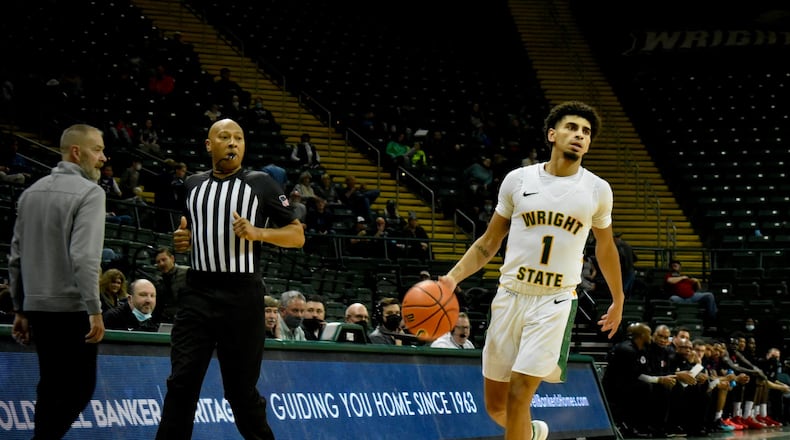 Wright State's Trey Calvin, shown here during Friday night's game vs. Detroit, scored 23 points Saturday night in the Raiders' win over visiting Oakland. Jessica Roberts/Wright State Athletics