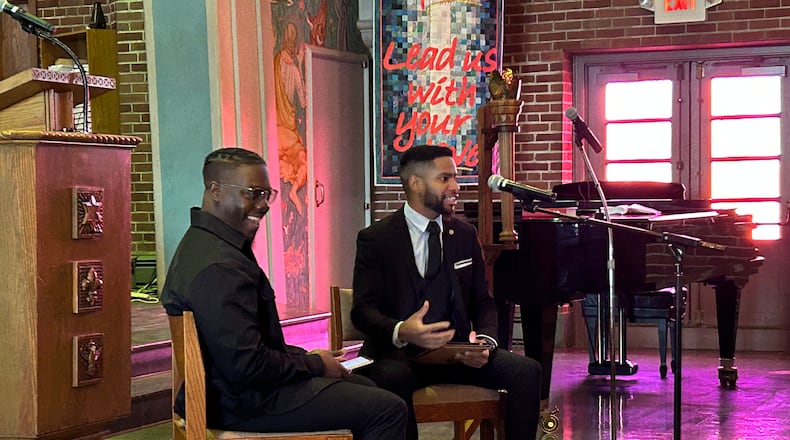 Moses Mbeseha, left, and Karlos Marshall, co-founders of The Conscious Connect, an organization that helps the Springfield community in various capacities, were the keynote speakers at the annual Martin Luther King Jr. Convocation at Wittenberg University on Monday. The pair are 2013 Wittenberg graduates.