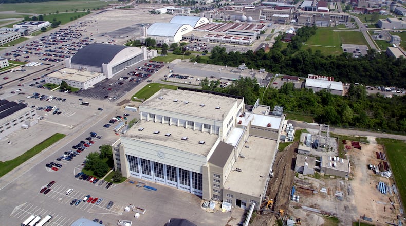 Aerial view of Wright-Patterson Air Force Base Area B looking north. Area B is a collection of buildings dating back to 1927 and currently houses the Air Force Research Lab, Air Force Institute of Technology and Aeronautical Systems Center among others.