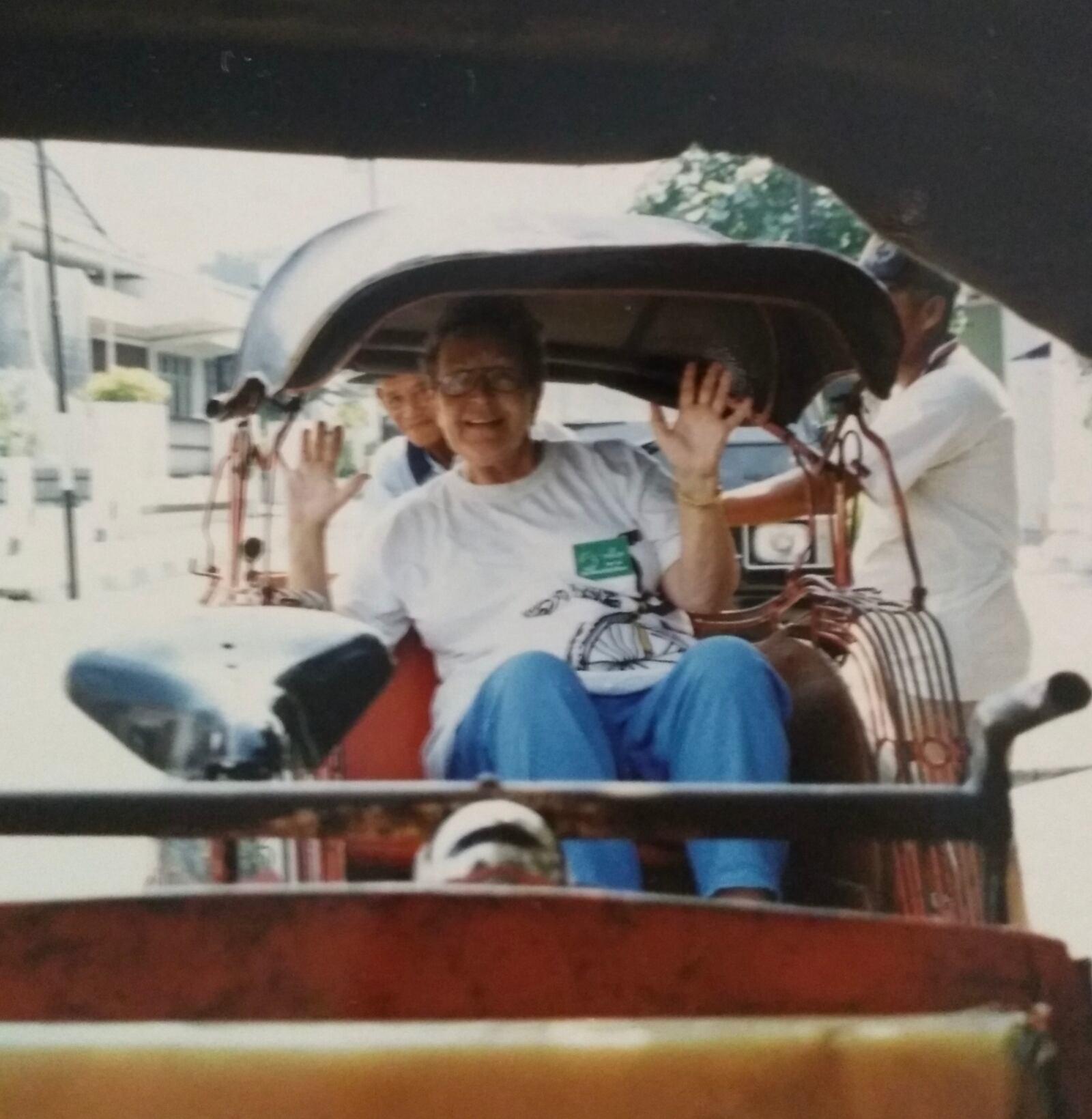 Trolley Stop founder Elizabeth Jo Thielen died Monday, Dec. 17. She is pictured in a rickshaw in Indonesia in the mid-90s.