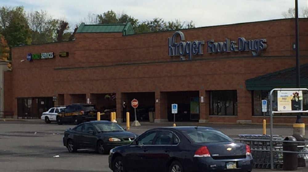 Customers were evacuated at Kroger, 3520 W. Siebenthaler Ave., in Harrison Twp. Tuesday Oct. 6, 2015. (Jarod Thrush/Staff)