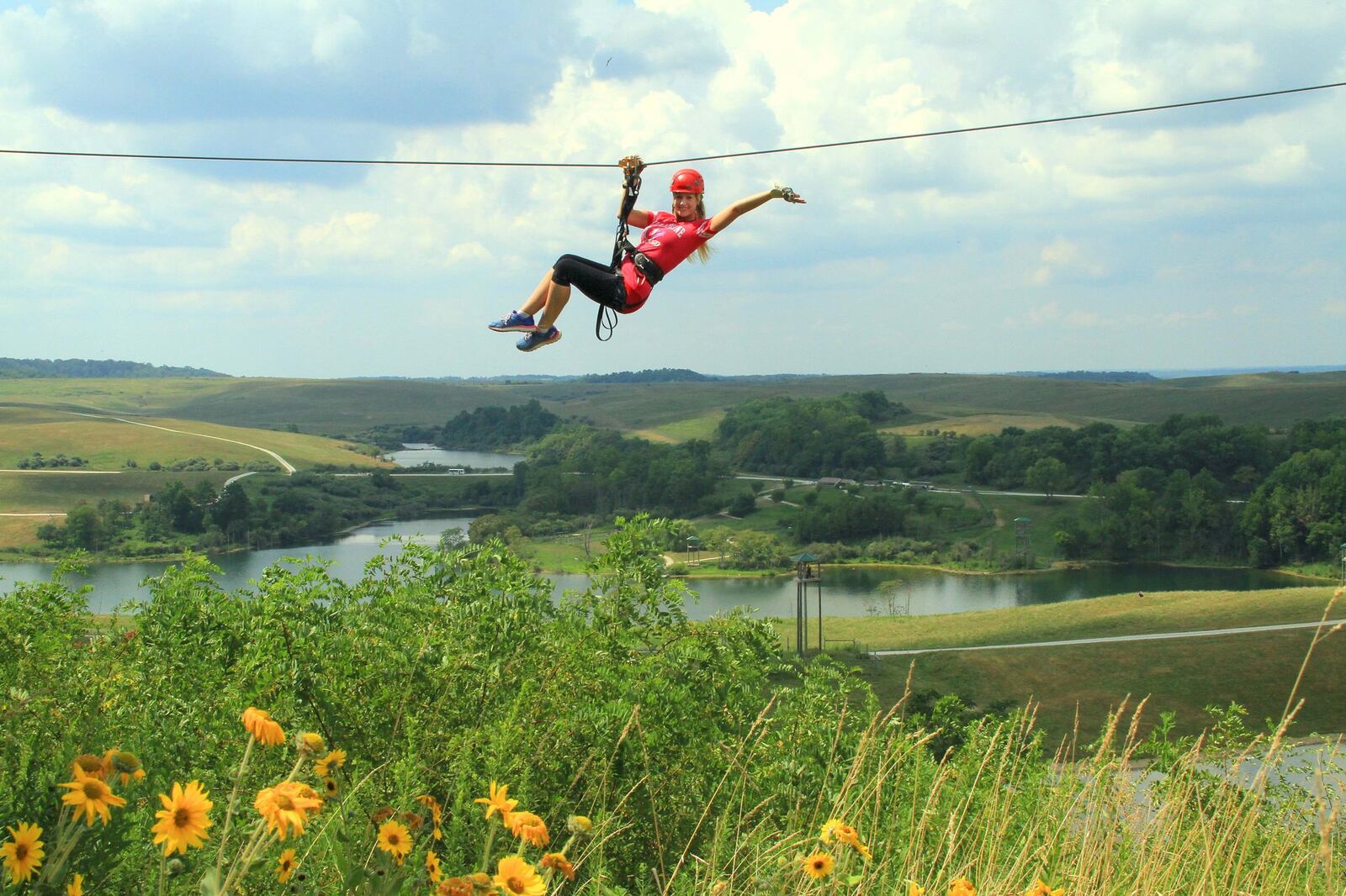 Wild Zipline Safari in Southeast Ohio gives guests a birds-eye view as they zip over two lakes and two pastures at the 10,000-acre conservation facility in Cumberland. CONTRIBUTED