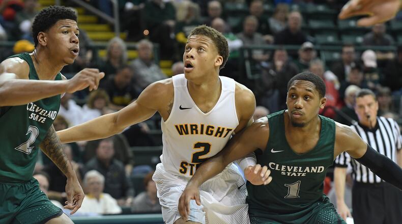 Wright State’s Everett Winchester vies for a rebound against Cleveland State earlier this season. Keith Cole/CONTRIBUTED