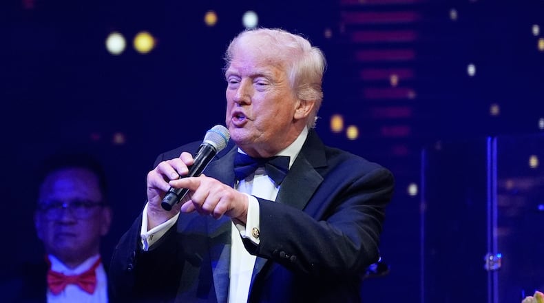 President Donald Trump speaks at a New Year's Eve celebration at his Mar-a-Lago club, Wednesday, Dec. 31, 2025, in Palm Beach, Fla. (AP Photo/Alex Brandon)