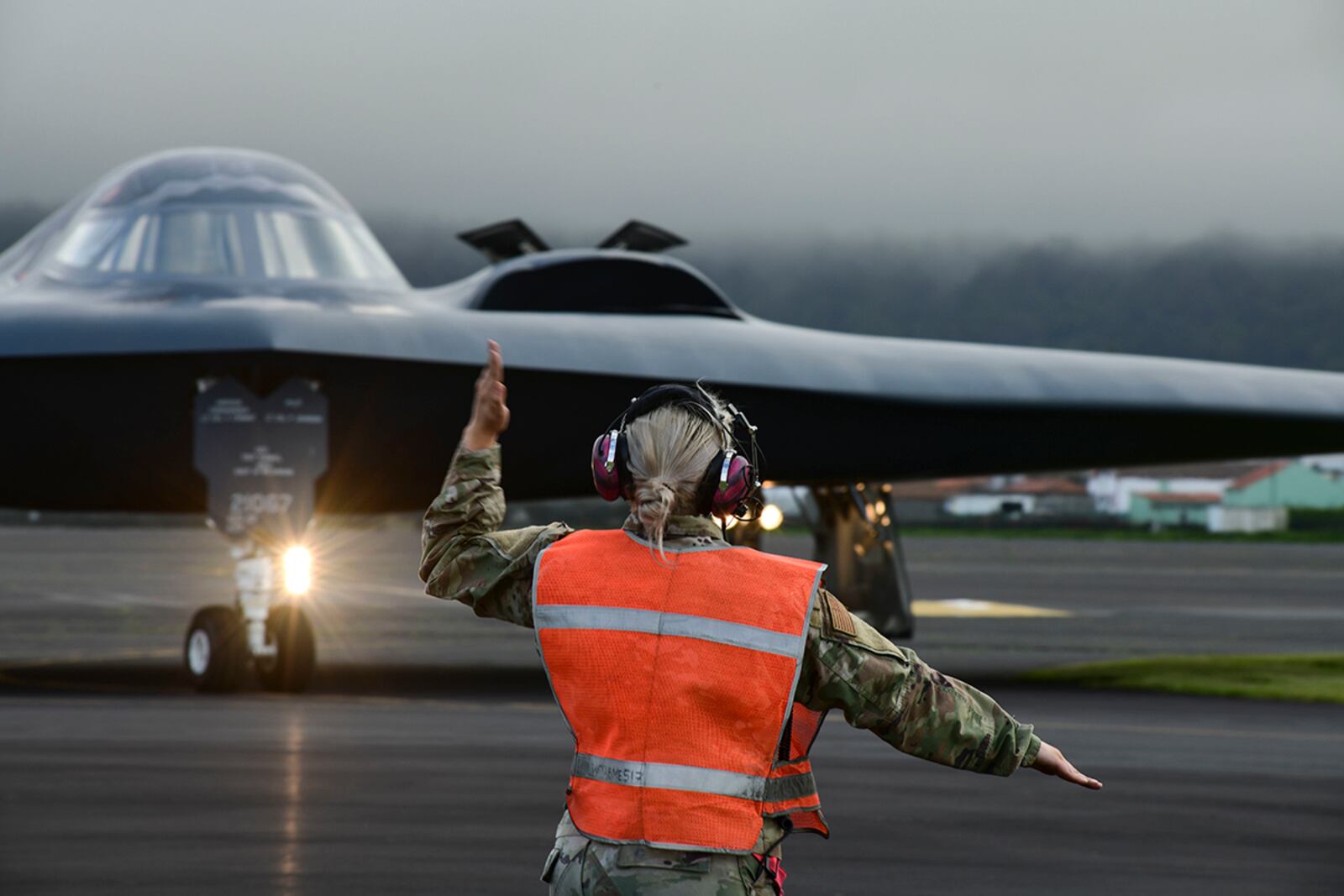 A B-2 Spirit assigned to Whiteman Air Force Base, Missouri, prepares to depart Lajes Field, Portugal March 16. The aircraft refueled at Lajes Field prior to supporting bomber task force missions in the Arctic region. U.S. AIR FORCE PHOTO/TECH SGT. HEATHER SALAZAR