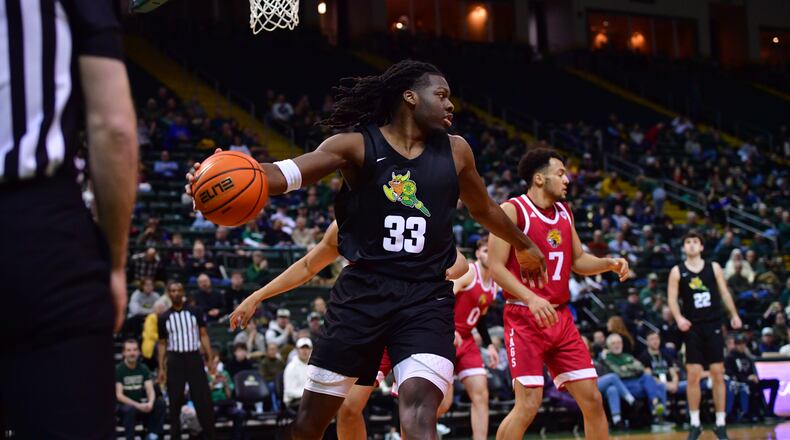 Wright State's Michael Imariagbe retrieves a pass during a game vs. IU Indy earlier this season at the Nutter Center. Joe Craven/Wright State Athletics