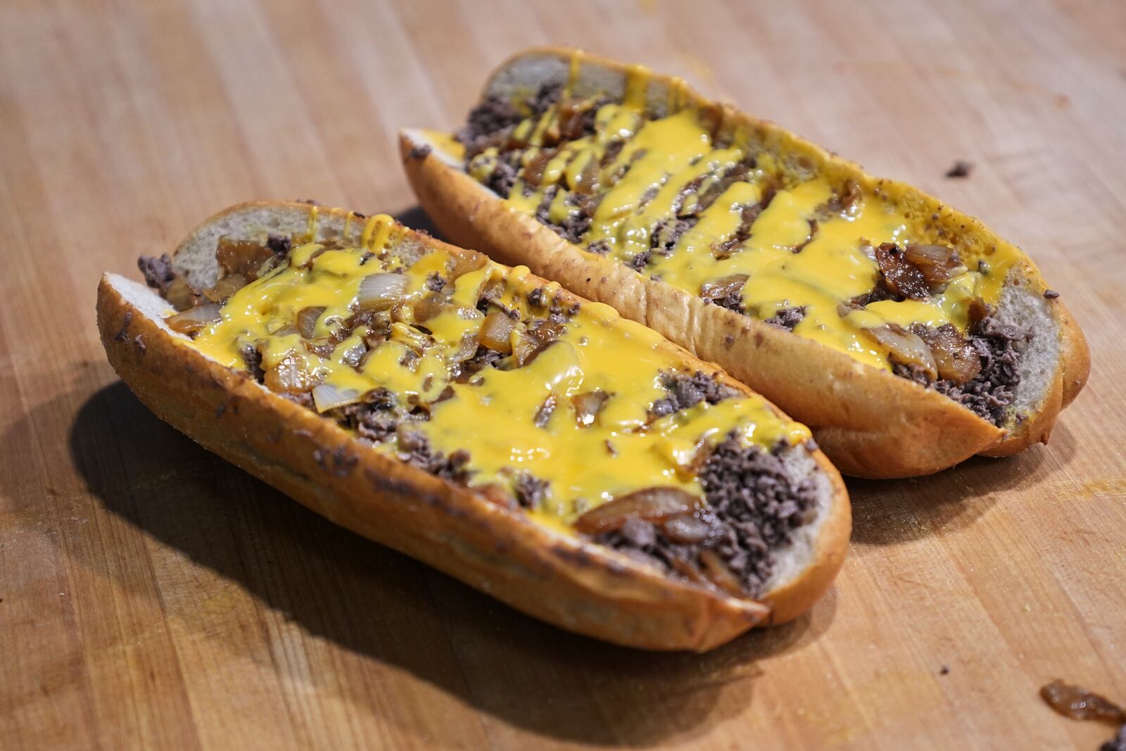 Beef cheesesteak are seen at Jim's South St. in Philadelphia, Wednesday, July 23, 2025. (AP Photo/Matt Rourke)