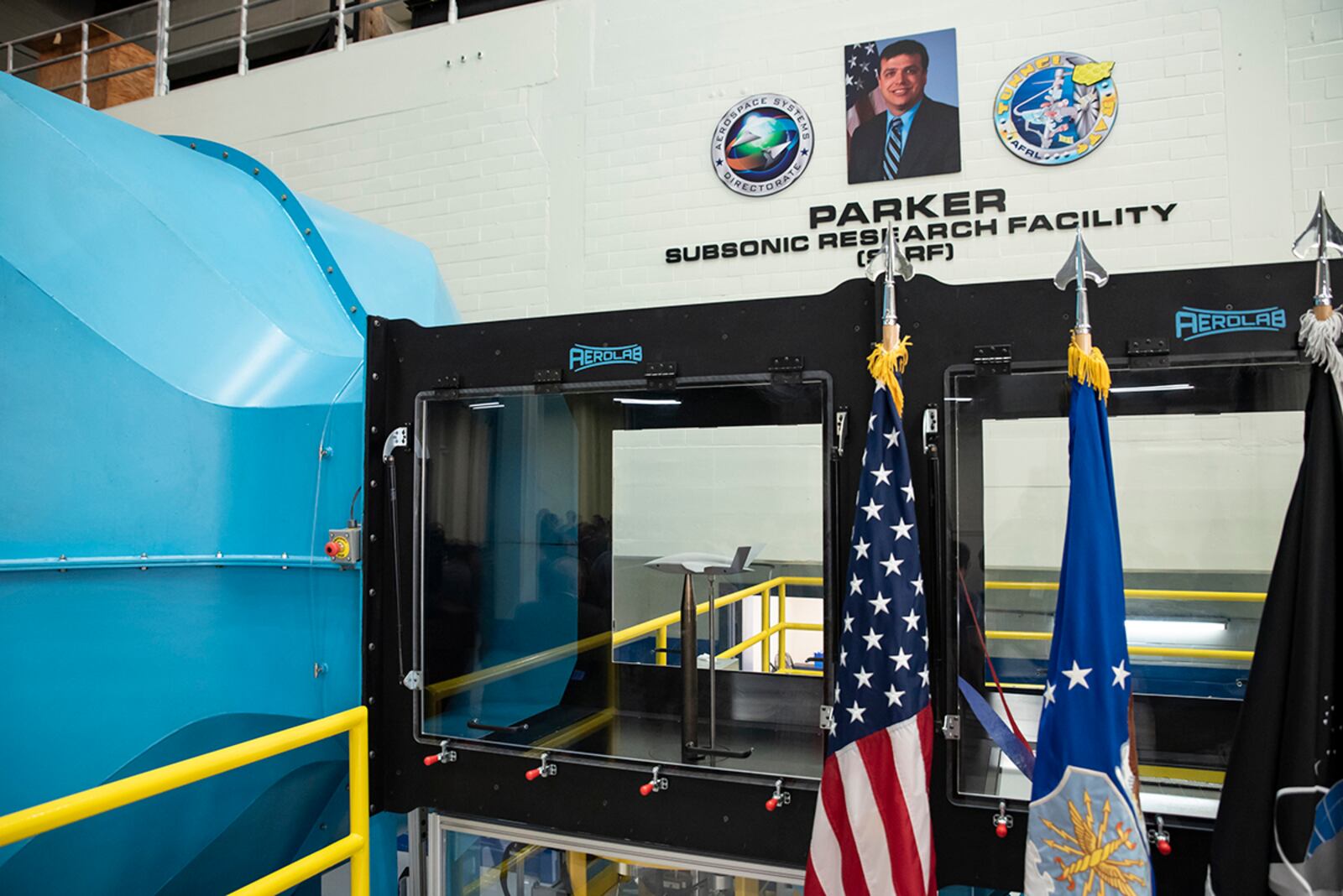The Parker Subsonic Research Facility, or SuRF, at Wright-Patterson Air Force Base is named after Dr. Greg Parker, a member of AFRL's Aerospace Systems Directorate, who died after a long battle with cancer. SuRF is a low-speed wind tunnel used to evaluate prototype models, including 3D-printed components. It allows engineers to validate new aircraft designs. U.S. AIR FORCE PHOTO/RICK ELDRIDGE