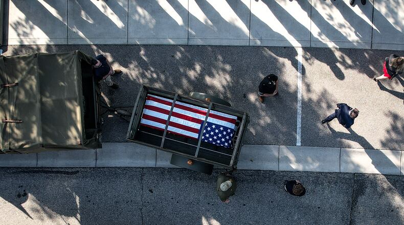Sugarcreek Twp. resident and World War II veteran, James "Pee Wee" Martin was laid to rest Wednesday Sept. 21, 2022, at the Dayton National Cemetery. This is one of the photographs for which Dayton Daily News photographer Jim Noelker has been honored by the Ohio Associated Press Media Editors Association. JIM NOELKER/STAFF