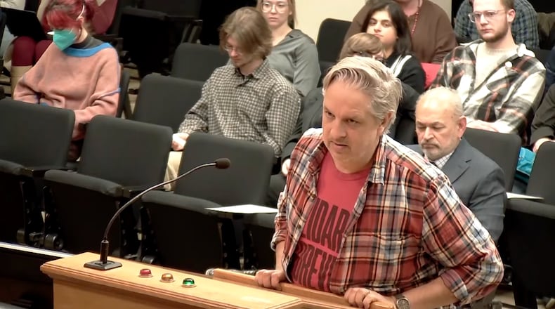 Dayton resident Joseph Abrams addressed city commissioners about the downtown security work group. PHOTO COURTESY DAYTON