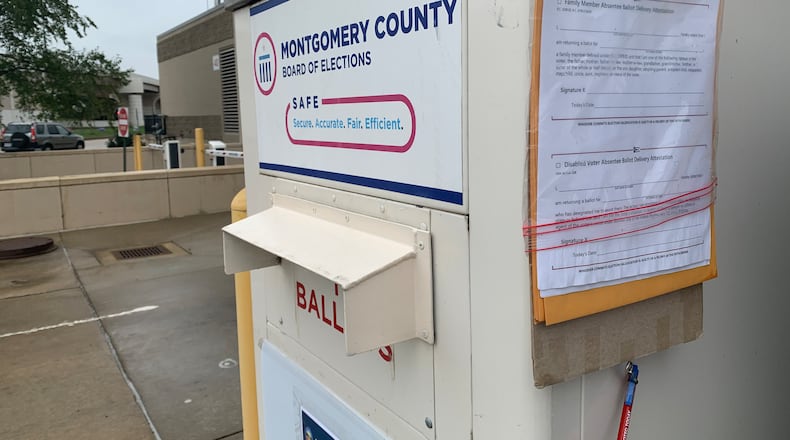 Attestation forms are located at the Montgomery County Board of Elections drop box earlier this week. JOSHUA SWEIGART/STAFF