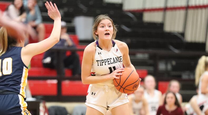 Tippecanoe High School senior Makenzie Chinn calls out a play during their D-II district semifinal game against Oakwood on Thursday night at Tecumseh High School. CONTRIBUTED PHOTO BY MICHAEL COOPER