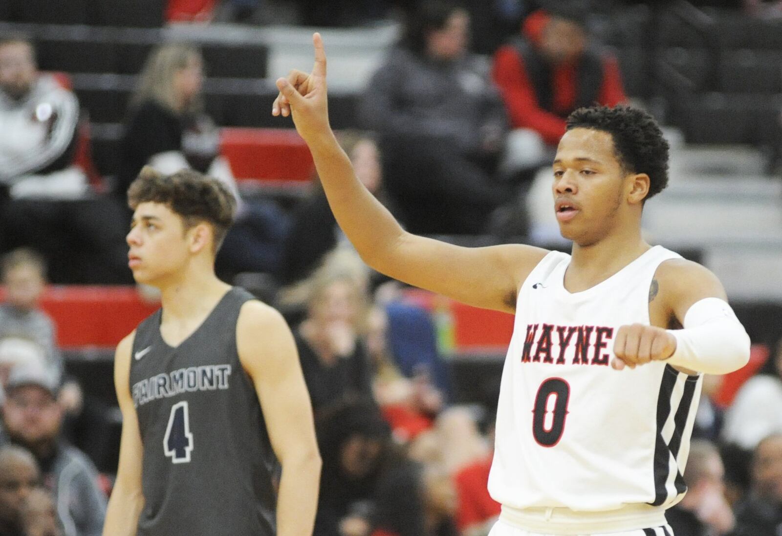 Rashad McKee of Wayne calls a play. Wayne defeated visiting Fairmont 58-38 in a boys high school basketball game on Tuesday, Jan. 29, 2019. MARC PENDLETON / STAFF
