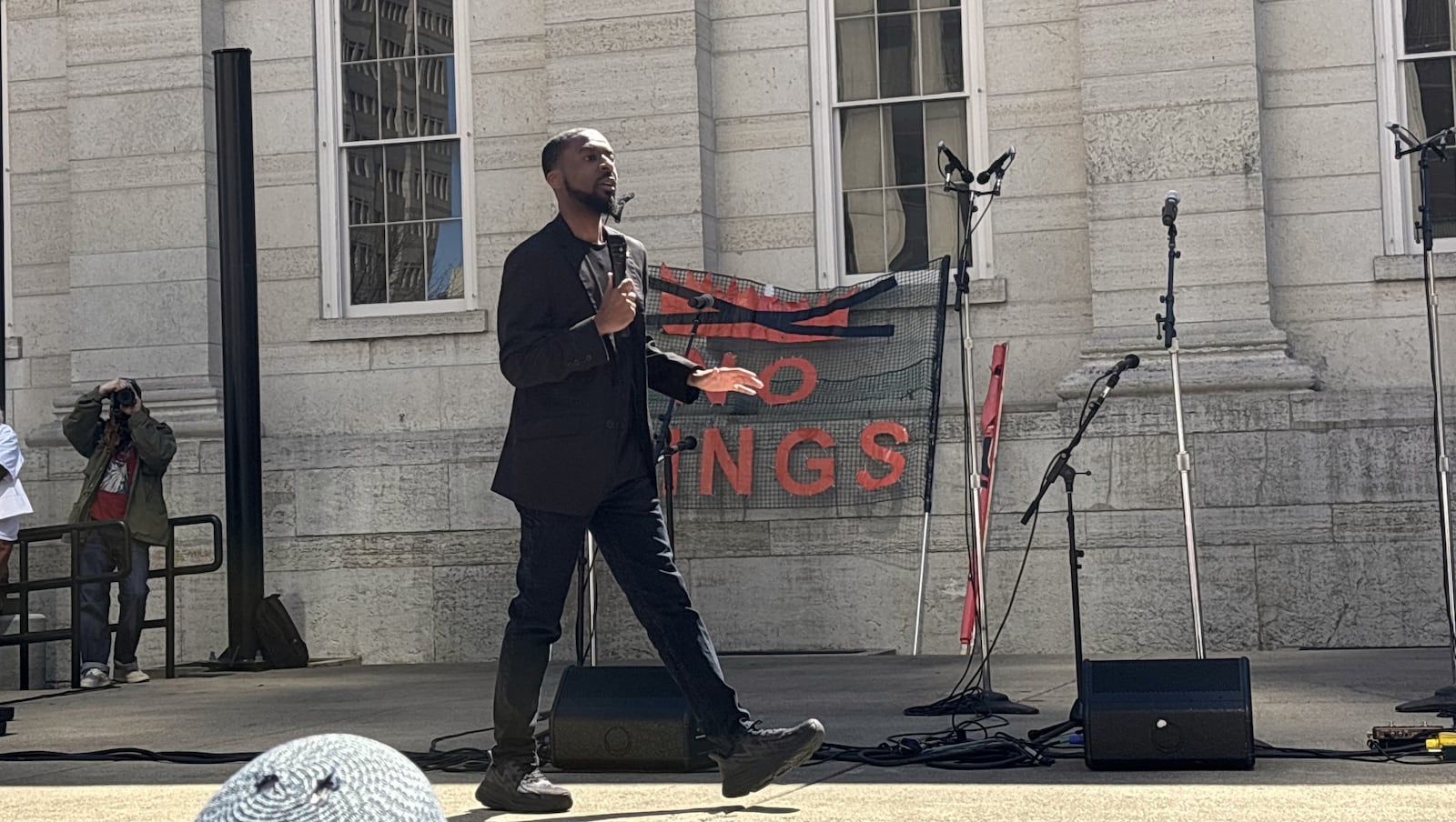 Ohio Sen. Willis Blackshear Jr. D-Dayton, speaks at a No Kings protest at Courthouse Square in Dayton Saturday, March 28, 2026. JESSICA OROZCO/STAFF