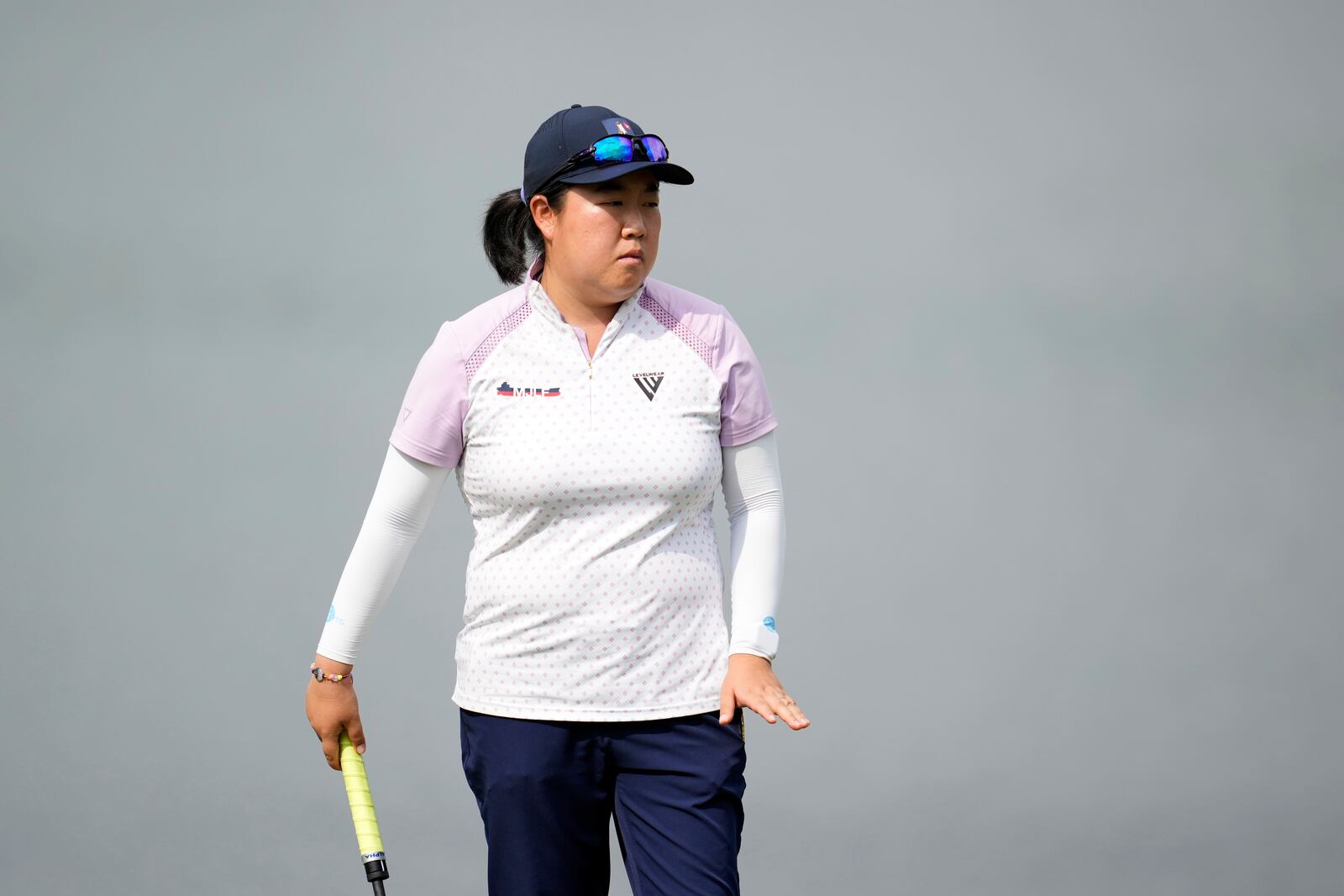 Ruixin Liu, of China, reacts on the 18th hole during the first round of the Chevron Championship LPGA golf tournament Thursday, April 24, 2025, in The Woodlands, Texas. (AP Photo/Ashley Landis)