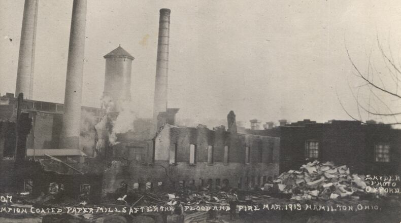 Champion Coated Paper Mill pictured just after flood of 1913. (Haenlein Bros. postcards)