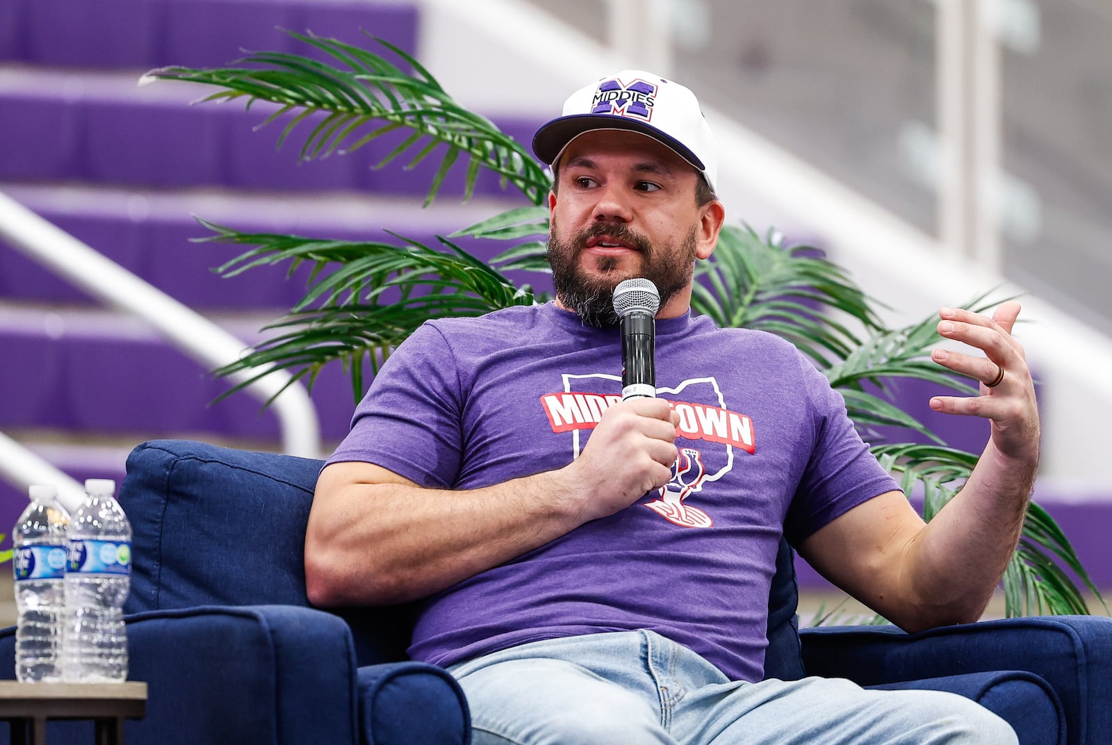 Middletown native and Major League Baseball player Kyle Schwarber returned to Middletown High School for an event at Wade E. Miller Arena Wednesday, Nov. 19, 2025. The “Beyond the Field with Kyle Schwarber” night gave a crowd of baseball fans a chance to hear Schwarber talk about baseball, family and giving back to the community during the event. NICK GRAHAM/STAFF