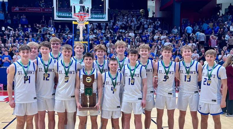 The Delphos St. John's boys basketball won the Division VII state tournament at UD Arena on Saturday, March 21, 2026. OHSAA