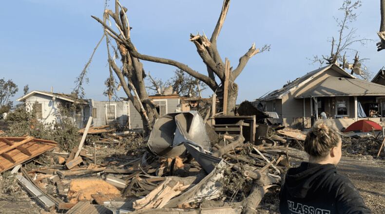 Tornado damage shown May 28, 2019, after an EF-4 tornado touched down in Dayton the night before. (Nan Whaley/Twitter)