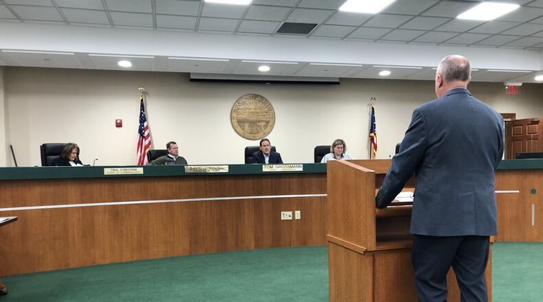 Warren County Health Commissioner Duane Stansbury during a March meeting with the Warren County Board of Commissioners on COVID-19. STAFF LAWRENCE BUDD