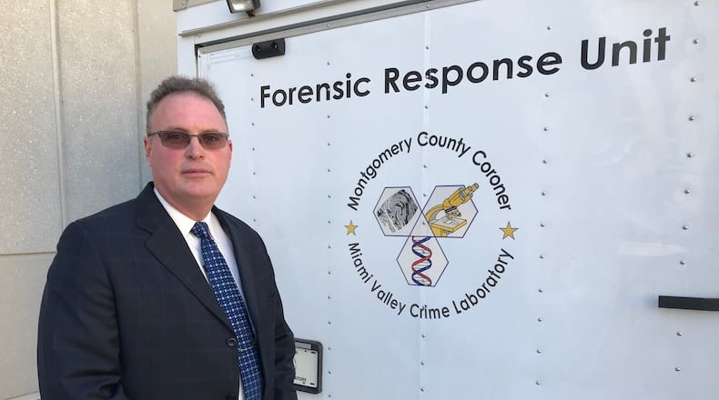 Montgomery County Coroner Kent Harshbarger, pictured Oct. 24, 2018, said drug overdose deaths are down to the levels the area saw in 2014 and 2015, but just in the last month powerful fentanyl analogues have begun to take lives again. In 2017 the county recorded 566 overdose deaths mostly due to fentanyl and its analogues. CHUCK HAMLIN/STAFF