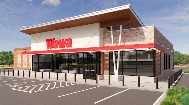Miami Twp. trustees recently approved a development plan for a 5,919-square-foot Wawa convenience store/food along Springboro Pike, at the northeast corner of Miami Village Drive. The store, which will feature six gas pumps and 37 parking spaces, is slated to break ground this year and open in fall 2025. CONTRIBUTED ILLUSTRATION/WAWA