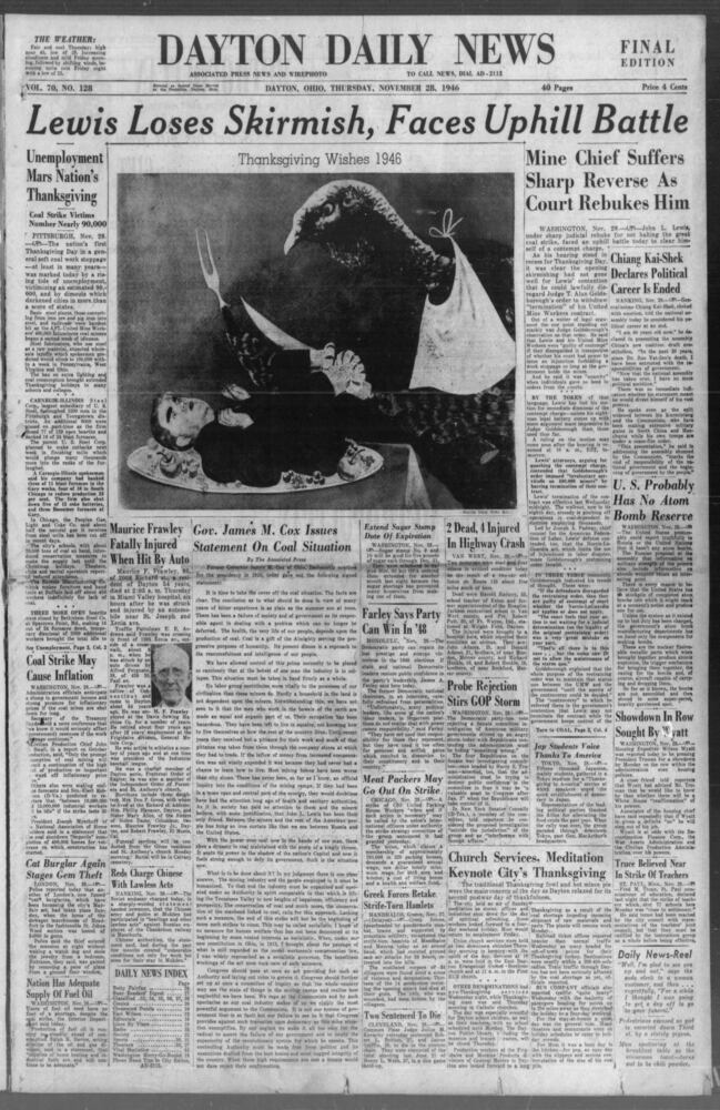 Thanksgiving Day front pages from the Dayton Daily News archives