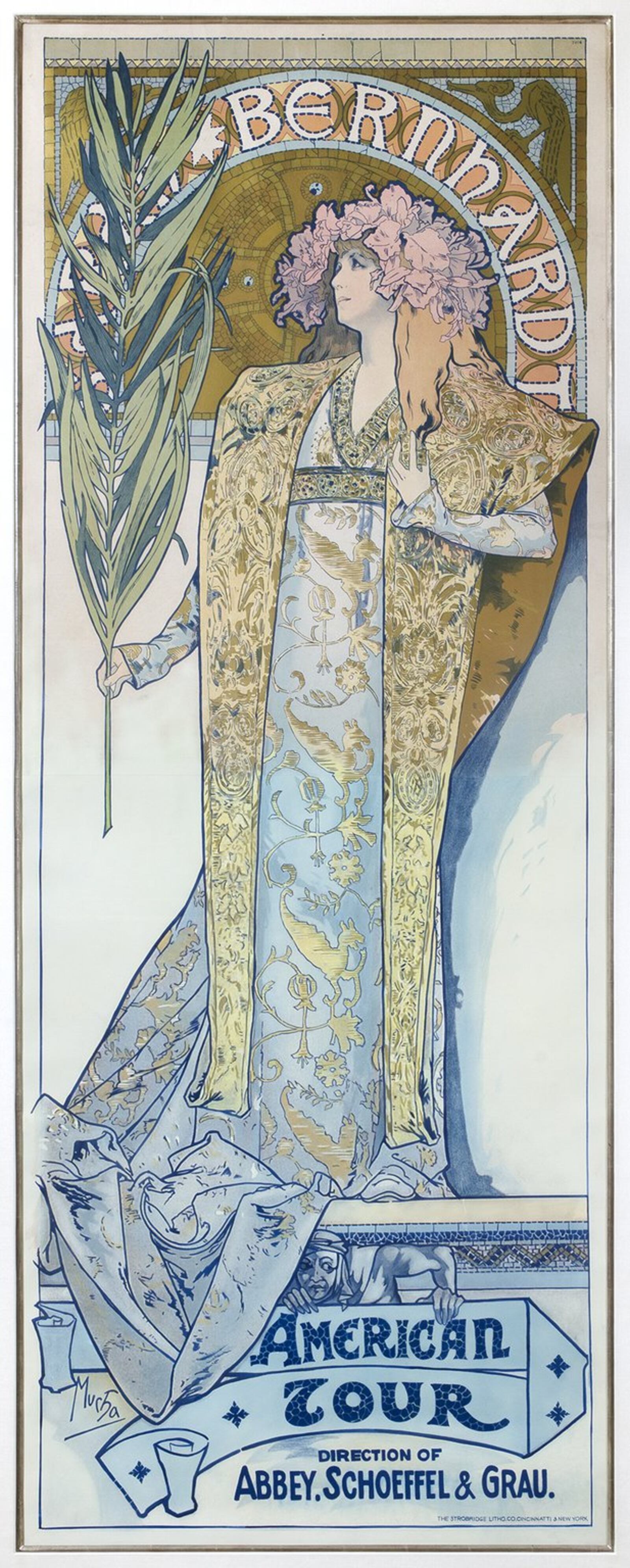 Mucho’s advertisement presented actress Sarah Bernhardt in her feature role and was wildly popular. CREDIT: Alphonse Mucha, color lithograph on paper mounted on linen, 1895. Courtesy of Dayton Art Institute and the Dhawan Collection.
