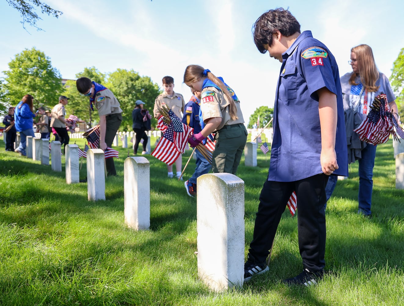 Memorial Day flag placement ceremony Dayton National Cemetery