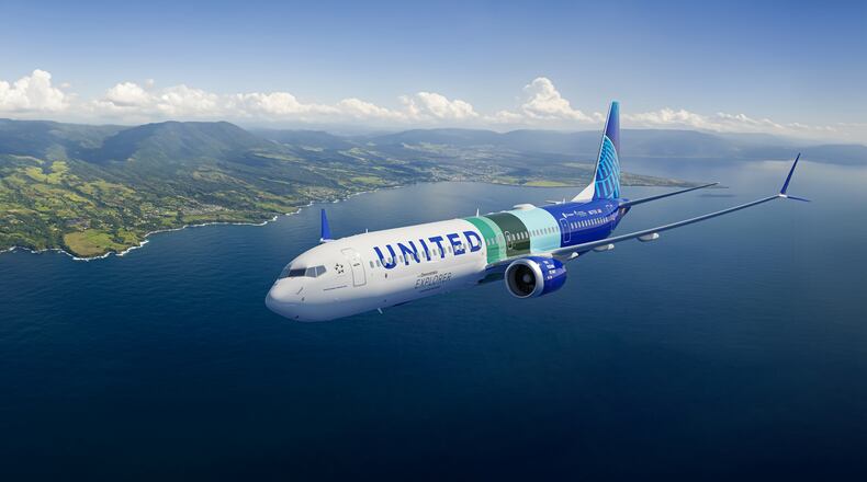 Boeing is partnering with NASA and United Airlines for in-flight testing to measure how sustainable aviation fuel (SAF) affects contrails and non-carbon emissions, in addition to reducing the fuel’s life cycle climate impact. Shown here, Boeing’s second ecoDemonstrator Explorer, a 737-10 destined for United Airlines with LEAP-1B engines, will fly with 100% SAF and conventional jet fuel in separate tanks and alternate fuels during testing. (Image: Boeing)