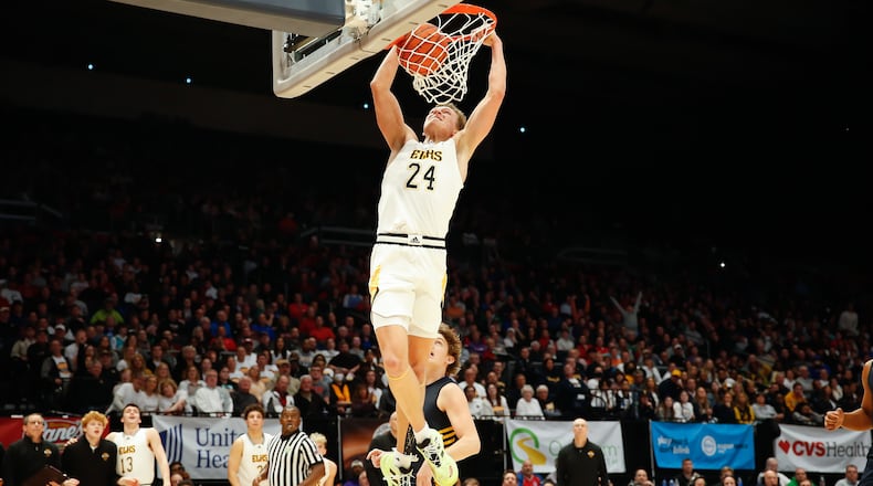 Centerville High School senior Rich Rolf dunks the ball against Cleveland St. Ignatius at UD Arena on Saturday, March 19, 2022. CONTRIBUTED PHOTO BY MICHAEL COOPER