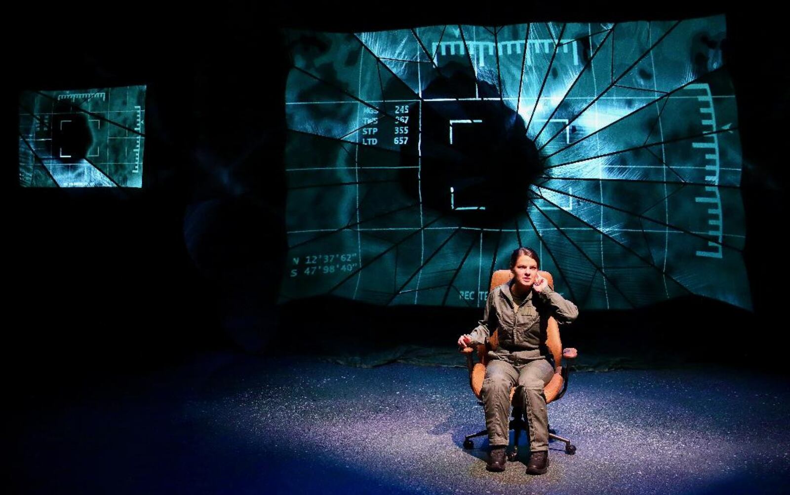 Maggie Lou Rader portrays The Pilot in the Human Race Theatre Company's production of "Grounded," continuing through Sept. 25. PHOTO BY SCOTT J. KIMMINS
