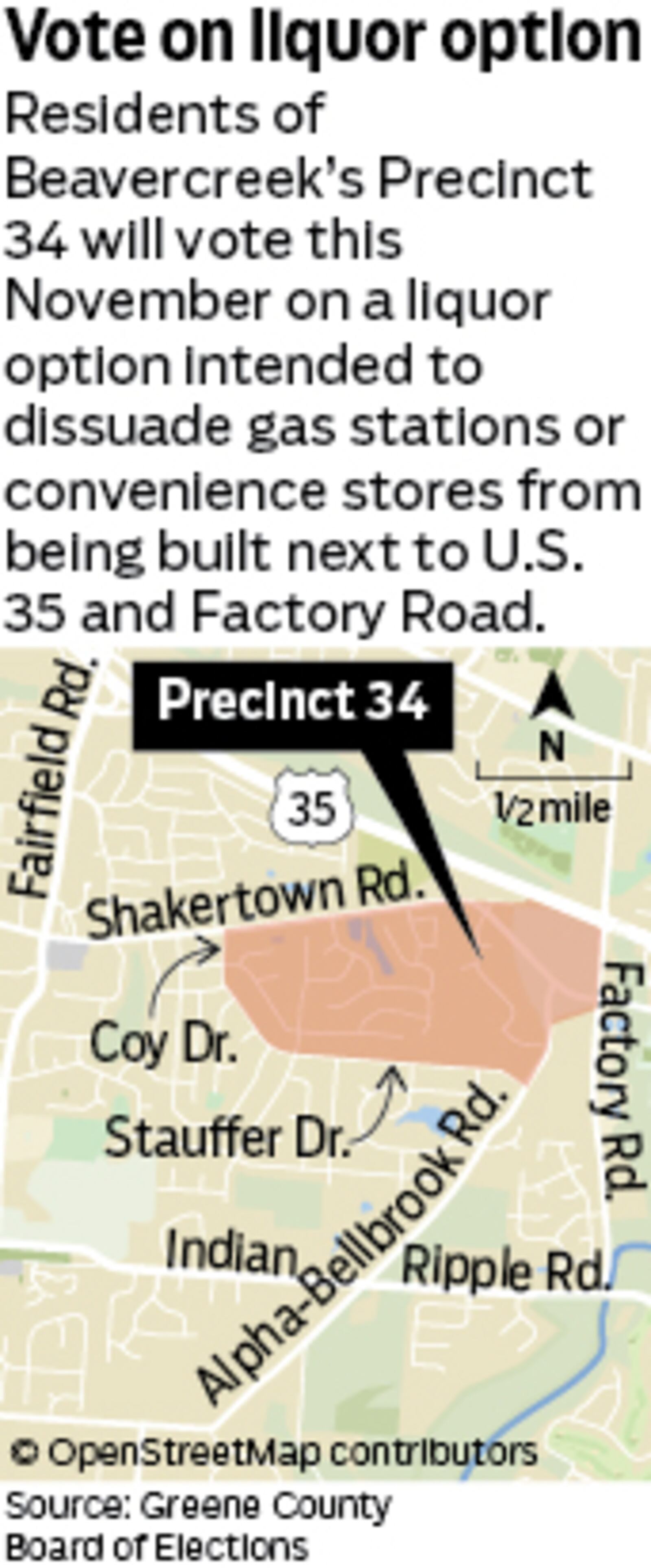 Residents of Precinct 34 in Beavercreek will vote on whether or not to allow carryout alcohol sales in their precinct, a move intended to dissuade gas station development along U.S. 35