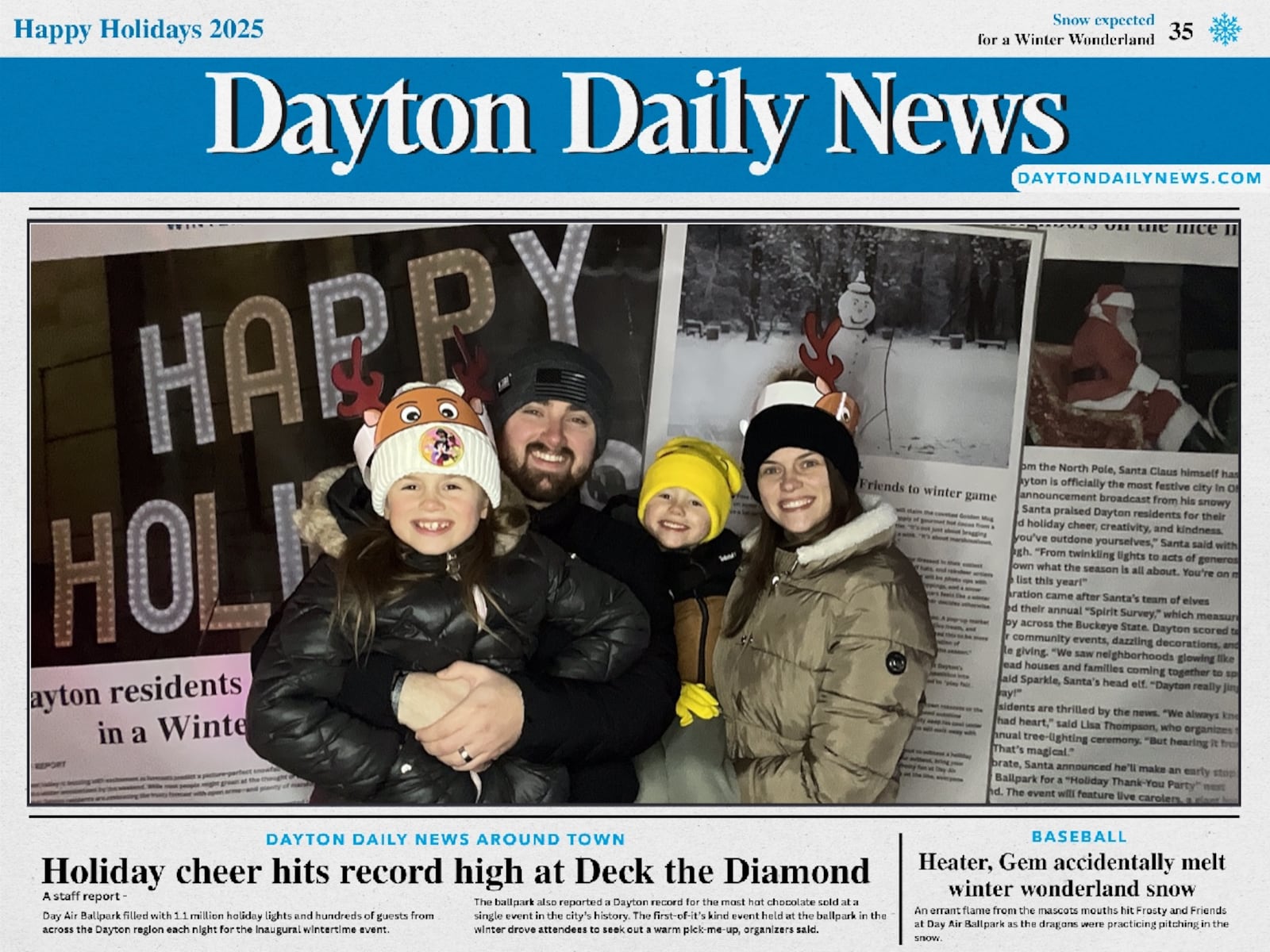The "Front Page News" photobooth is one of the attractions at the event happening now through Jan. 3 at the Dayton Dragons Day Air Ballpark. Photos provided by Dayton Dragons Professional Baseball Team.
