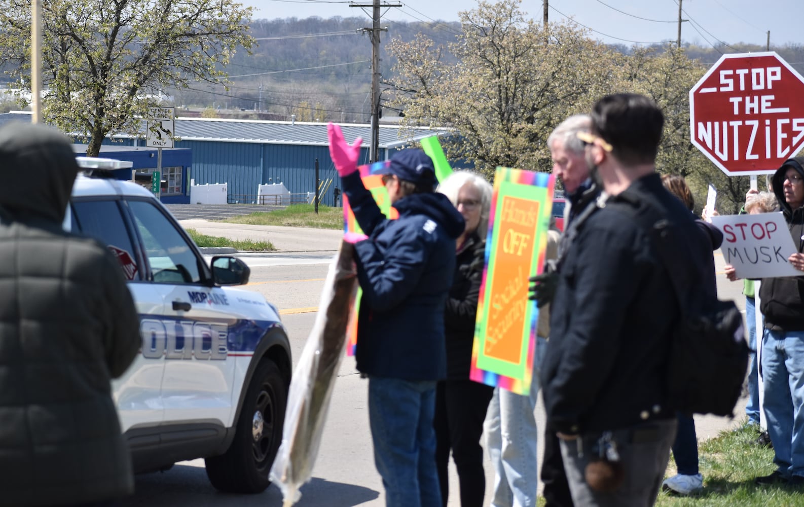 Anti-Musk protest at Tesla facility in Moraine, Ohio April 12, 2025
