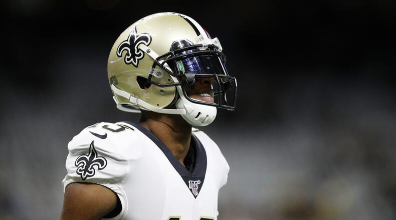 NEW ORLEANS, LOUISIANA - JANUARY 05: Michael Thomas #13 of the New Orleans Saints looks on before the NFC Wild Card Playoff game against the Minnesota Vikings at Mercedes Benz Superdome on January 05, 2020 in New Orleans, Louisiana. (Photo by Chris Graythen/Getty Images)