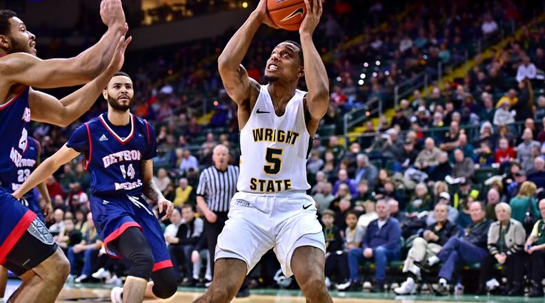 Wright State’s Skyelar Potter gets ready to put up a shot during Saturday’s game vs. Detroit Mercy at the Nutter Center. Joseph Craven/CONTRIBUTED