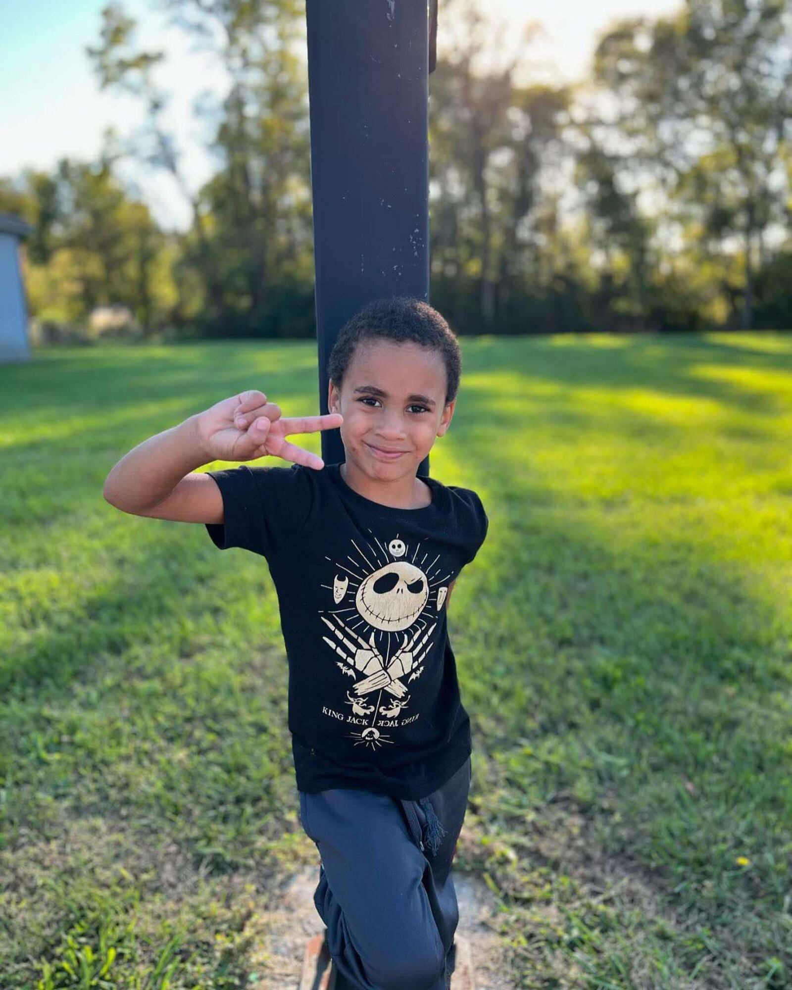6-year-old Otto Tackett plays at Snyder Park. He and his mother were at the park when they found racist graffiti spray-painted on a park shelter in April 2025. CONTRIBUTED PHOTO