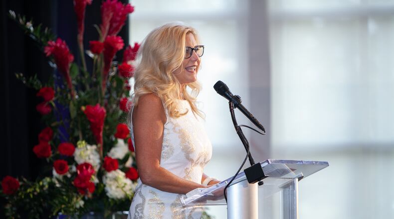 Jenny Lewis, system vice president of Philanthropy at Premier Health, presents during the 2019 Champions of Hope ceremony. CONTRIBUTED