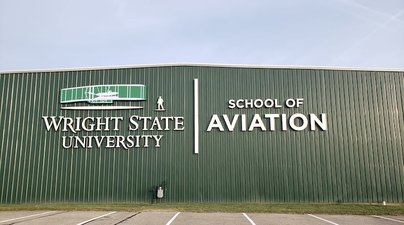 Wright State University recently put up a sign at Wright Brothers Airport in Miamisburg for the School of Aviation. Courtesy of Wright State University.
