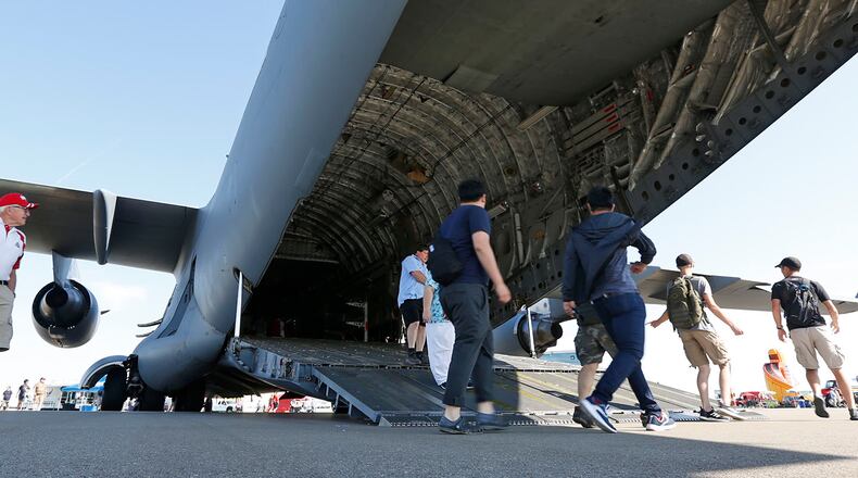 Spectators toured the enormous C-17 Globmaster from the 445th Airlift Wing in July at the Vectren Dayton Air Show. FILE