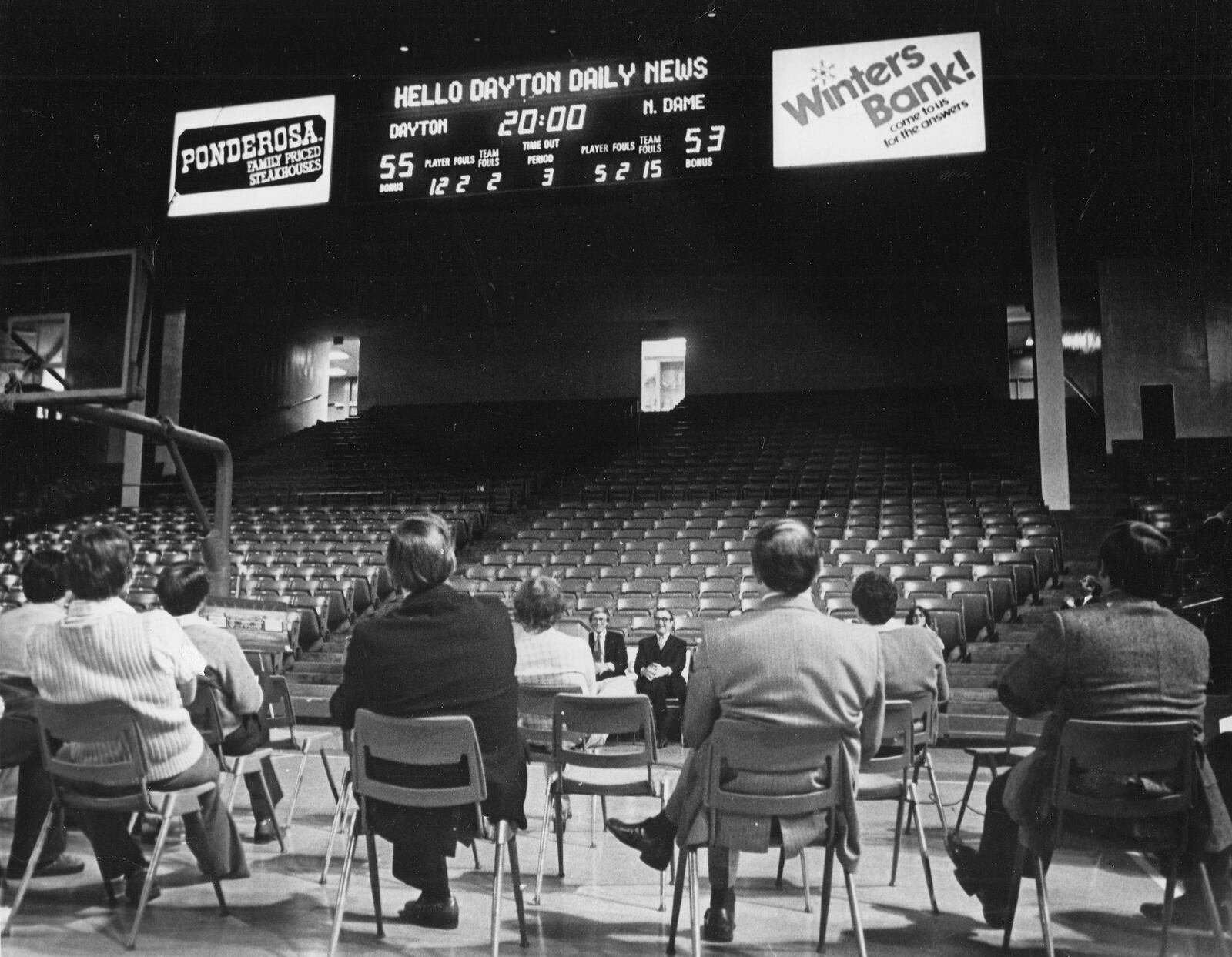 A new scoreboard at UD Arena was previewed by journalists in 1978.  CHARLES STEINBRUNNER / DYATON DAILY NEWS