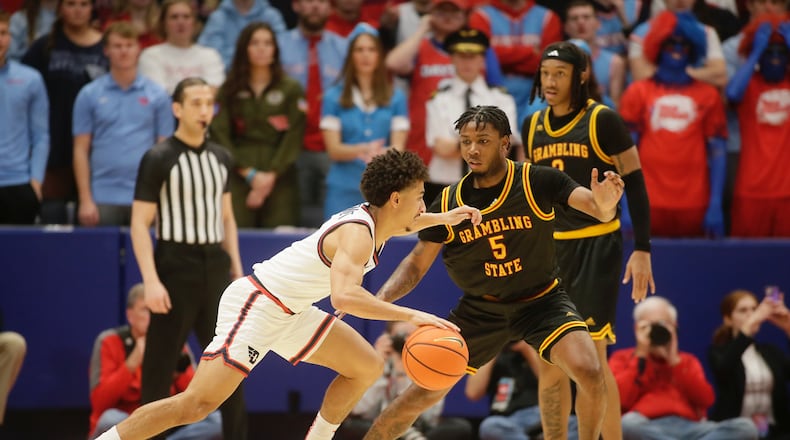 Dayton's Javon Bennett dribbles against Grambling State on Saturday, Dec. 2, 2023, at UD Arena. David Jablonski/Staff