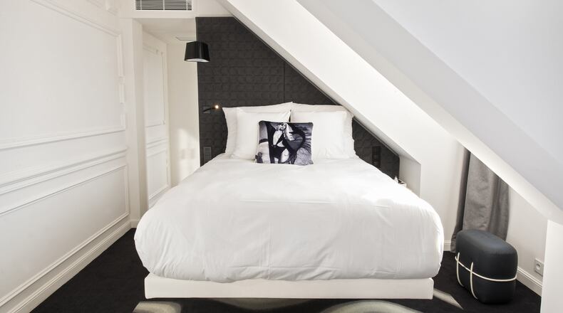 An undated handout photo of one of the beds in a Cocoon Room, the least expensive category, at the Vertigo Hotel in Dijon, France. The 42-room, five-story property in the city center was opened in 2015 by the hotelier brothers Bruno and Christophe Massucco. (Arnaud Finistre via The New York Times)