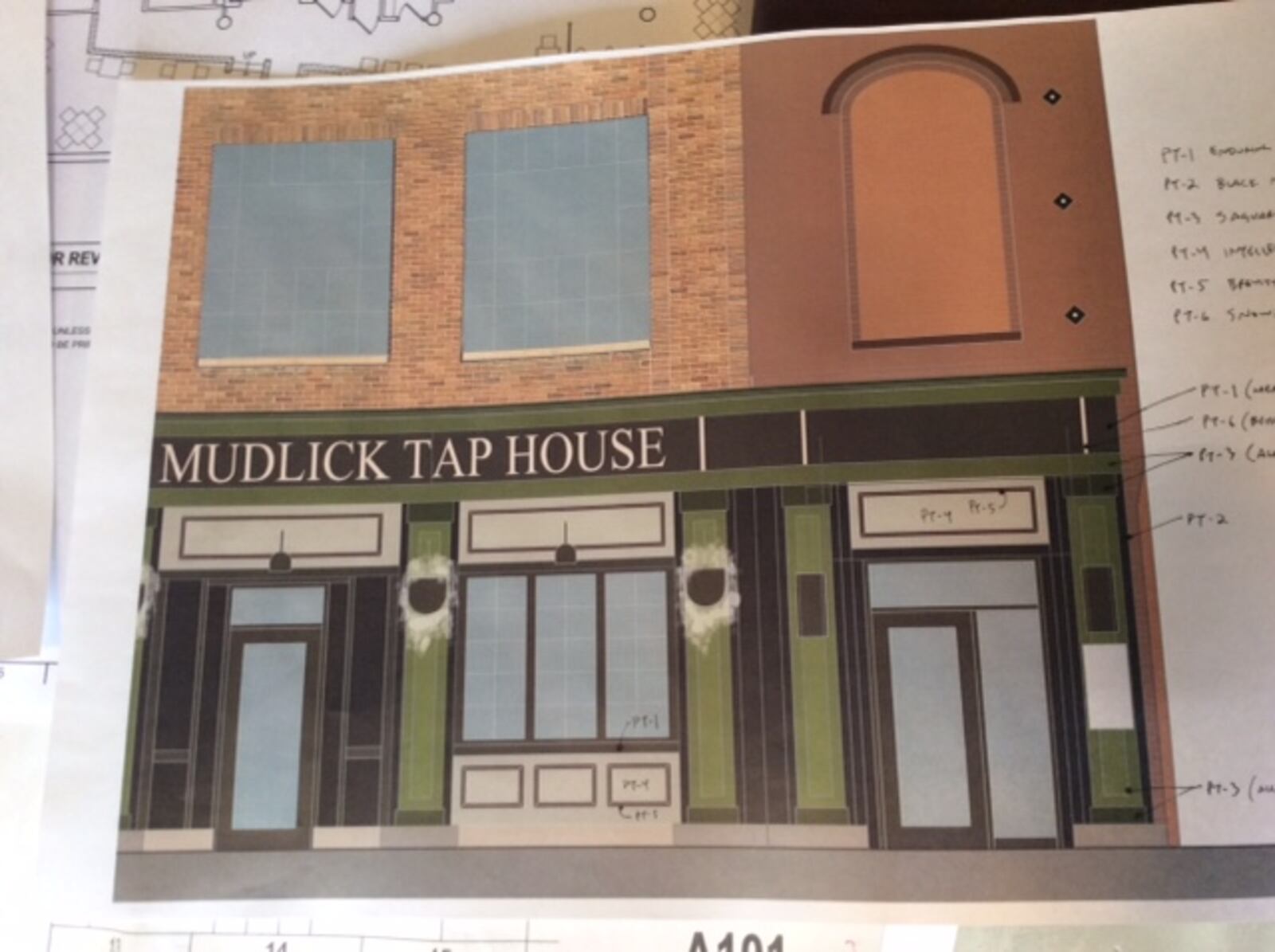 An artist’s rendering of Mudlick Tap House, which is gearing up to open in June. MARK FISHER/STAFF