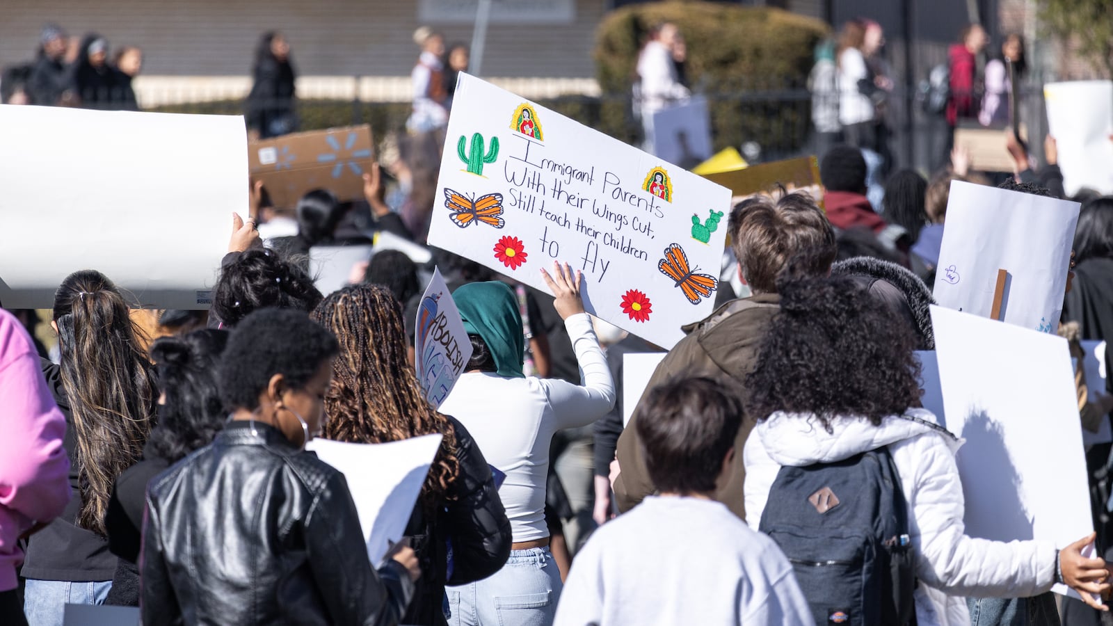 Stivers High School students walked out of their seventh period classes on Wednesday, Feb. 25 to protest Immigration and Customs Enforcement. Students marched around the school's soccer field, then gathered and listened to eight classmates give speeches and recite poems. BRYANT BILLING / STAFF
