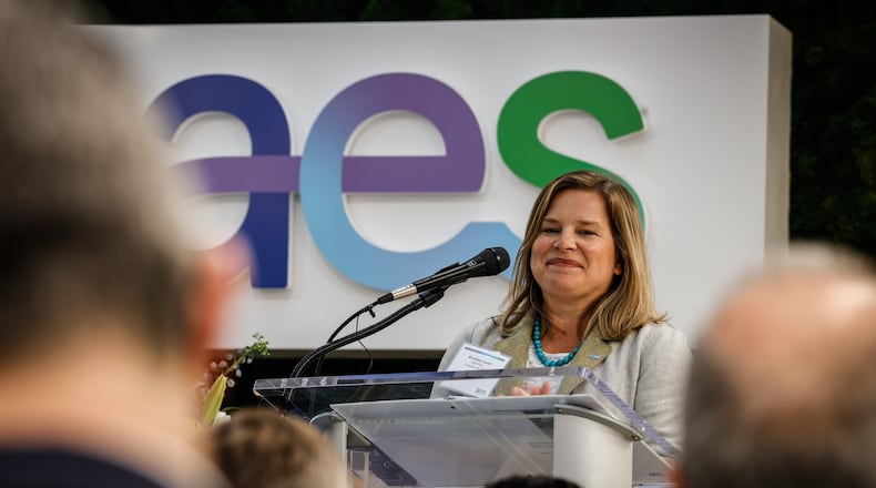 AES Ohio President and CEO Kristina Lund at the October 2021 ribbon cutting for the company's smart operations center in Dayton . JIM NOELKER/STAFF