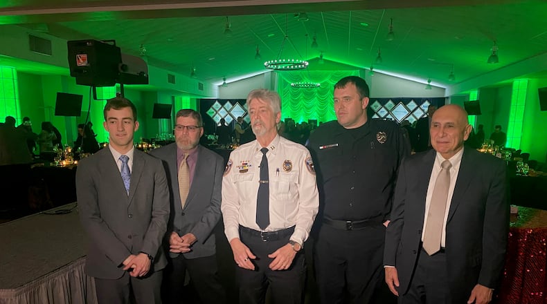 Luke Neikirk, Jayson Neri, Don Parvin, Jason Robison and John Vitaliti were all in attendance at the Xenia Area Chamber of Commerce's annual gala on Feb. 26, 2023 where they received the Sheriff Gene Fischer Hero Award.
Photo Credit: Mark D. Weinstein, the Executive Director of Public Relations at Cedarville University.